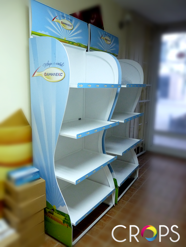 Advertising shelves for Famileks, advertising agency